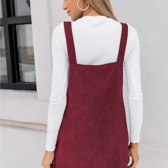 Cupshe Burgundy Long Sleeve Pinafore Dress - Picture 2 of 2